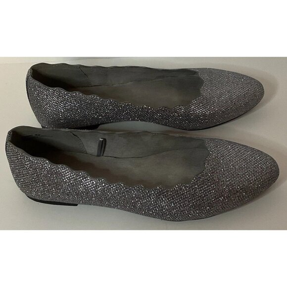 Kim Rogers Womens Flat‎ Shoes Silver Glitter Scalloped Edge Comfort Foam Size 9M - Picture 2 of 5